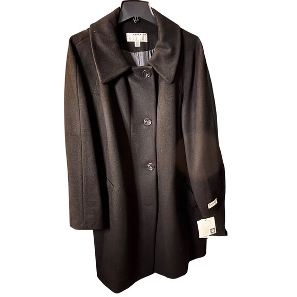 Anne Klein NWT Black Cashmere Blend Coat Button Closure Sz 16W - Picture 1 of 7
